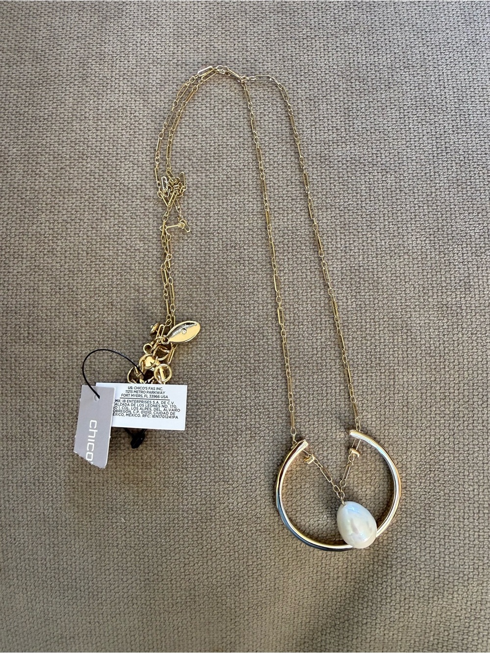Chico's Gold-Tone Hoop Necklace with Pearl Accent